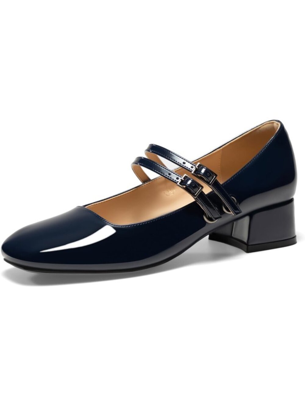 〽️Women's Navy Mary Jane Low Heels Closed Square Toe Double Strap Shoes